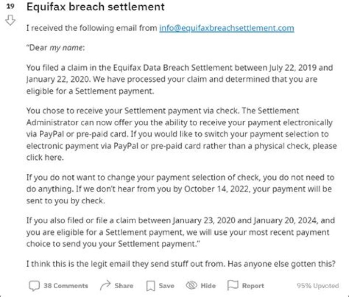 Has anyone received their equifax settlement?