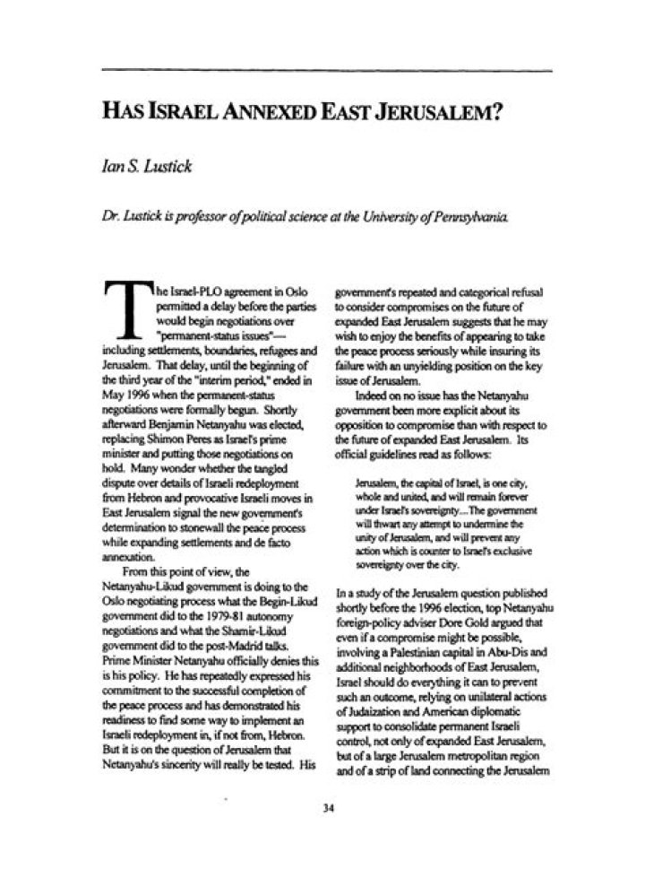 Has israel annexed east jerusalem?