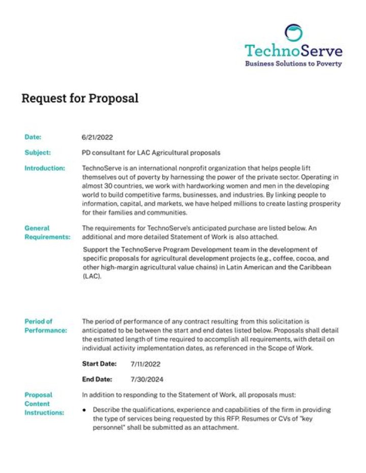 Has issued a request for proposals?