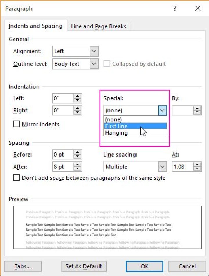 How indent paragraphs word?