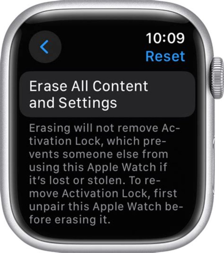 How to erase all content and settings on apple watch?