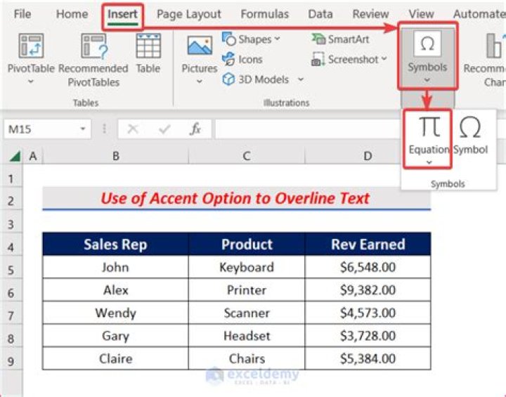 How to overbar in excel?