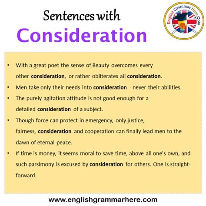 In consideration in a sentence?