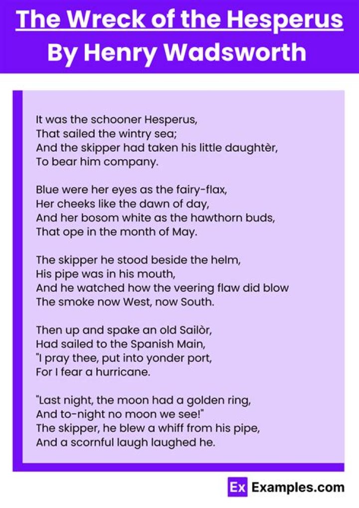 In the poem about the hesperus the ship crashed into?