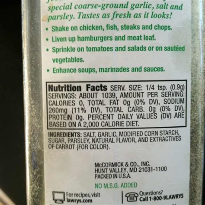 Ingredients in lawry's garlic salt?