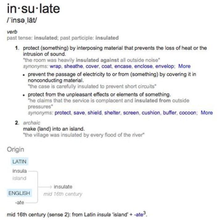 Insulates in a sentence?