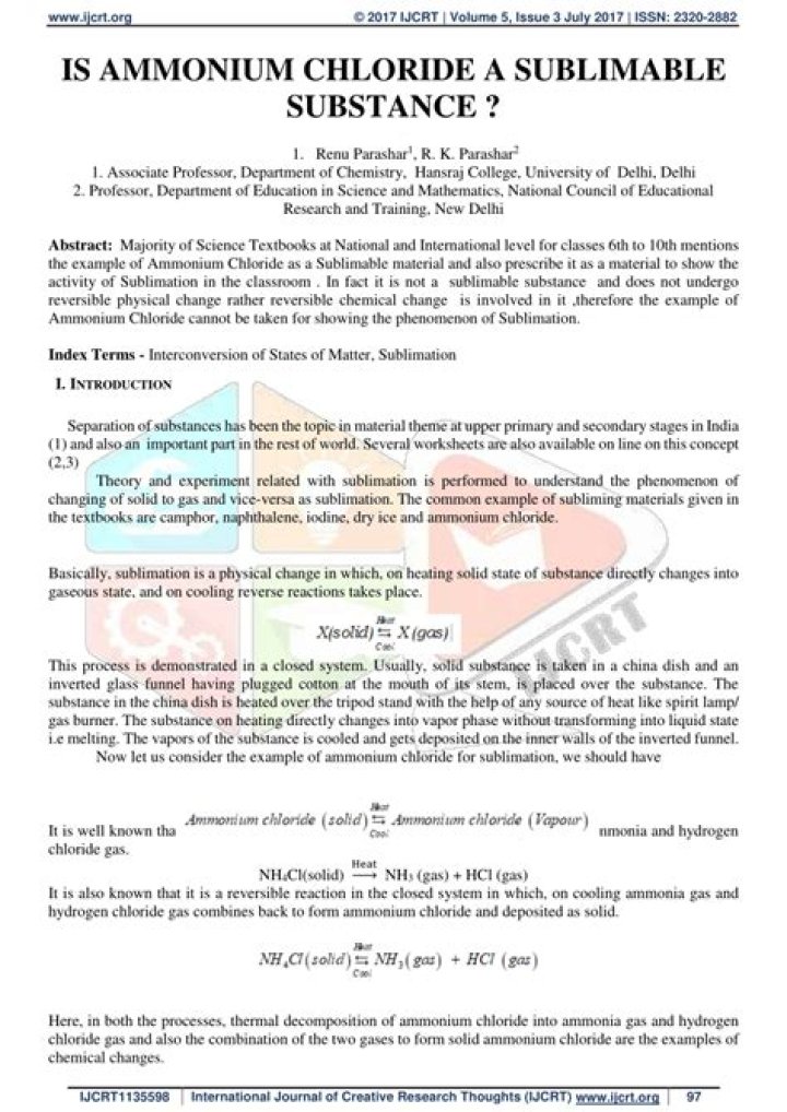 Is ammonium chloride a sublimable substance?