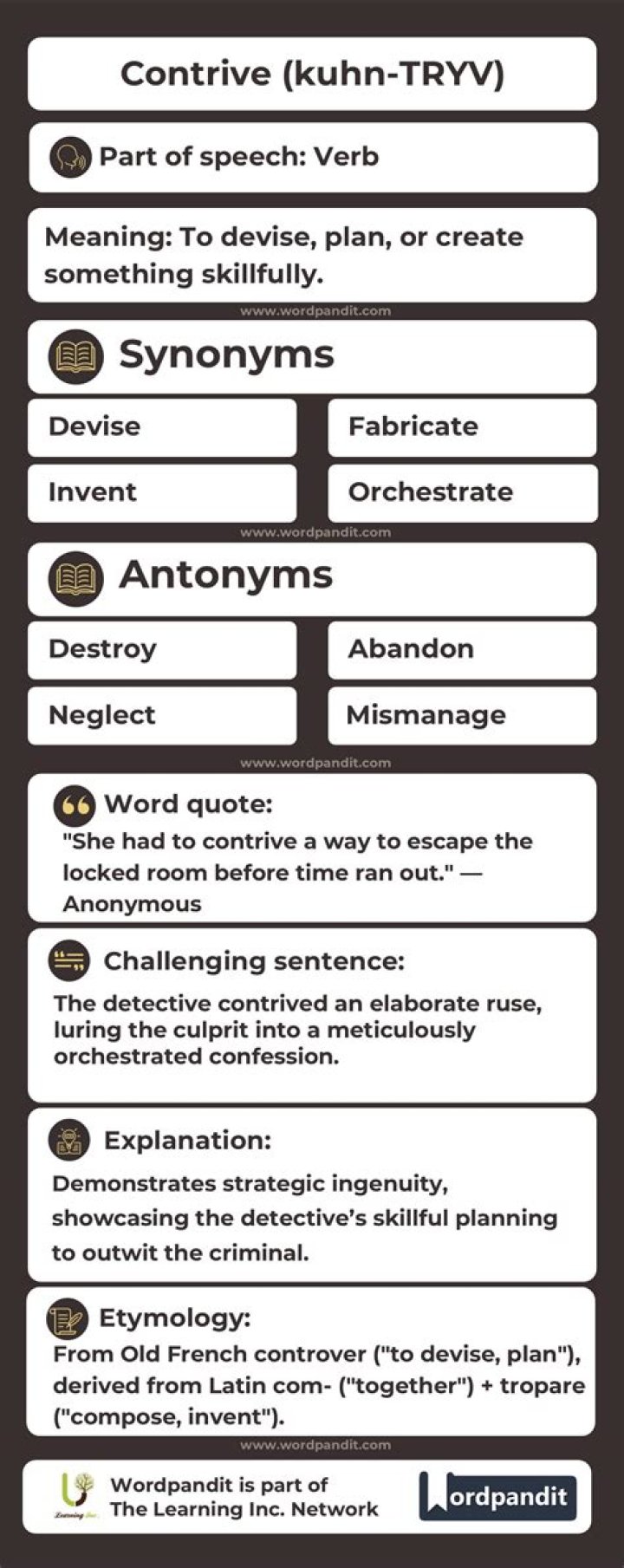 What does contrived mean in a sentence?