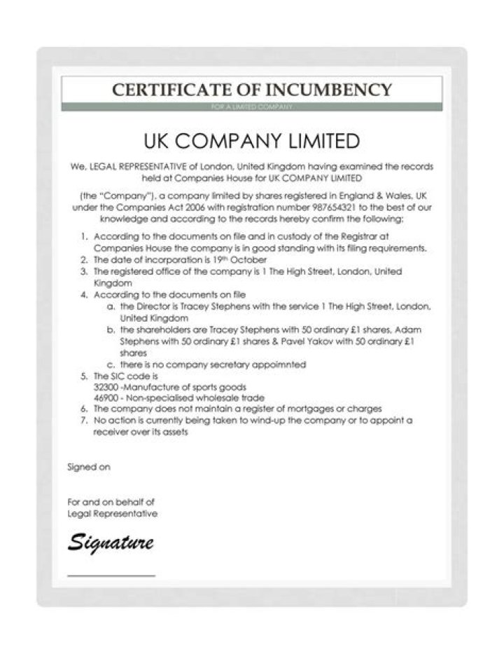 What is a certificate of incumbency uk?