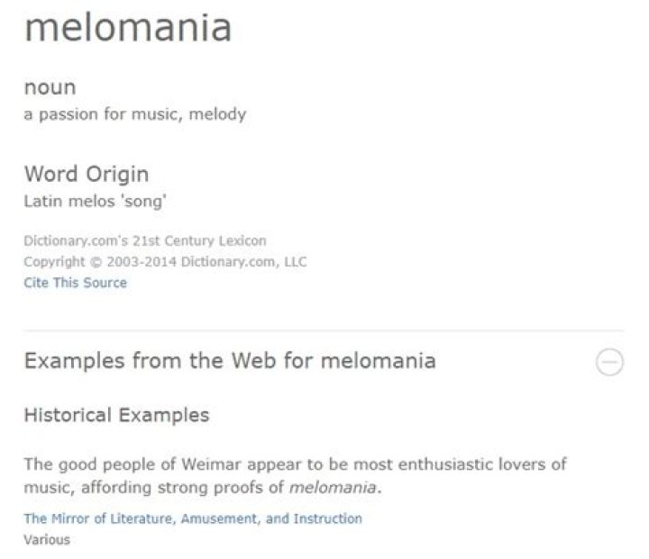 What is the definition of melomania?