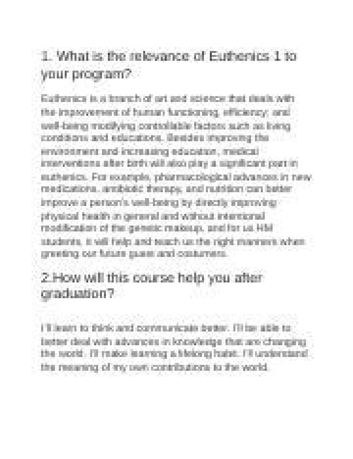 What is the relevance of euthenics 1 to your program?