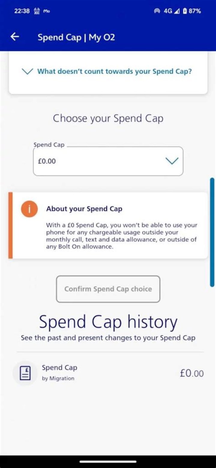 Whats a spend cap o2?
