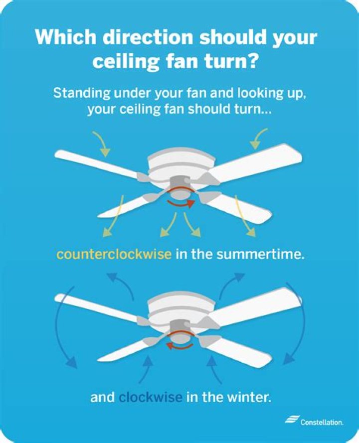 When a ceiling fan rotates clockwise?