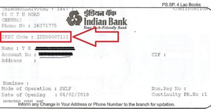 Where is ifsc code in passbook?