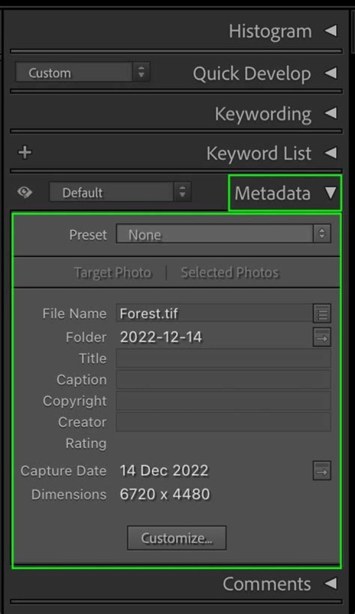 Where is metadata in lightroom cc?