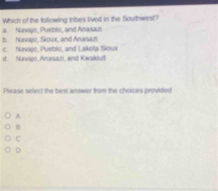 Which of the following tribes lived in the southwest?