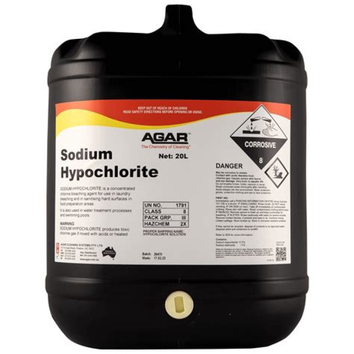 Which products contain sodium hypochlorite?