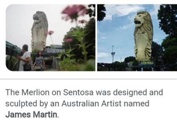 Who is the designer and sculptor of merlion in sentosa?