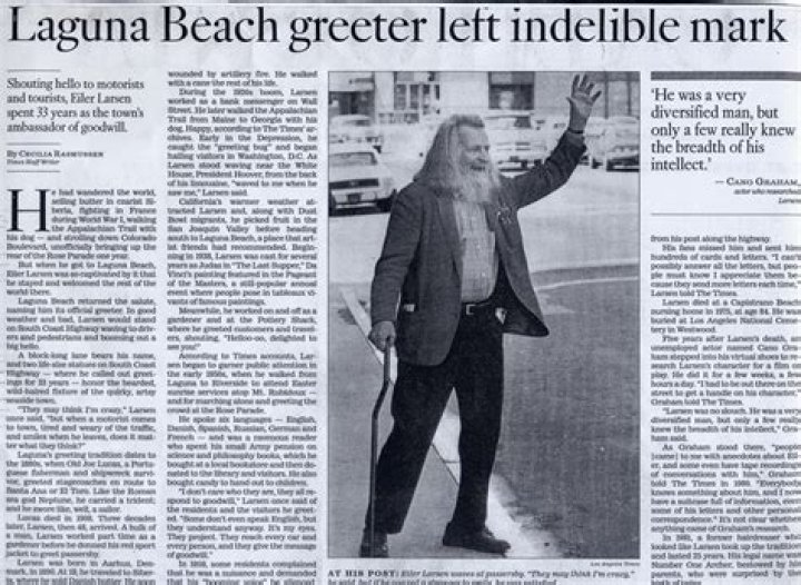 Who was the laguna beach greeter?